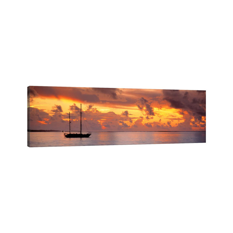 Boat At Sunset - Wrapped Canvas Panoramic Print, 30.48 cm H x 91.44 cm W x 1.91 cm D