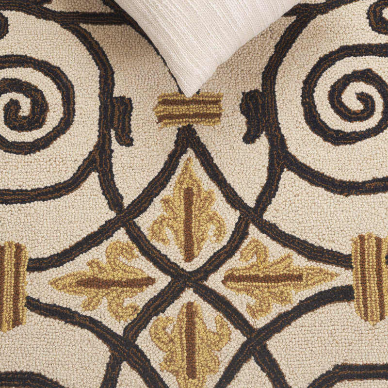 Helena Oriental Hand Hooked Wool Ivory / Dark Brown Area Rug, Rectangle 5'3" x 8'3"