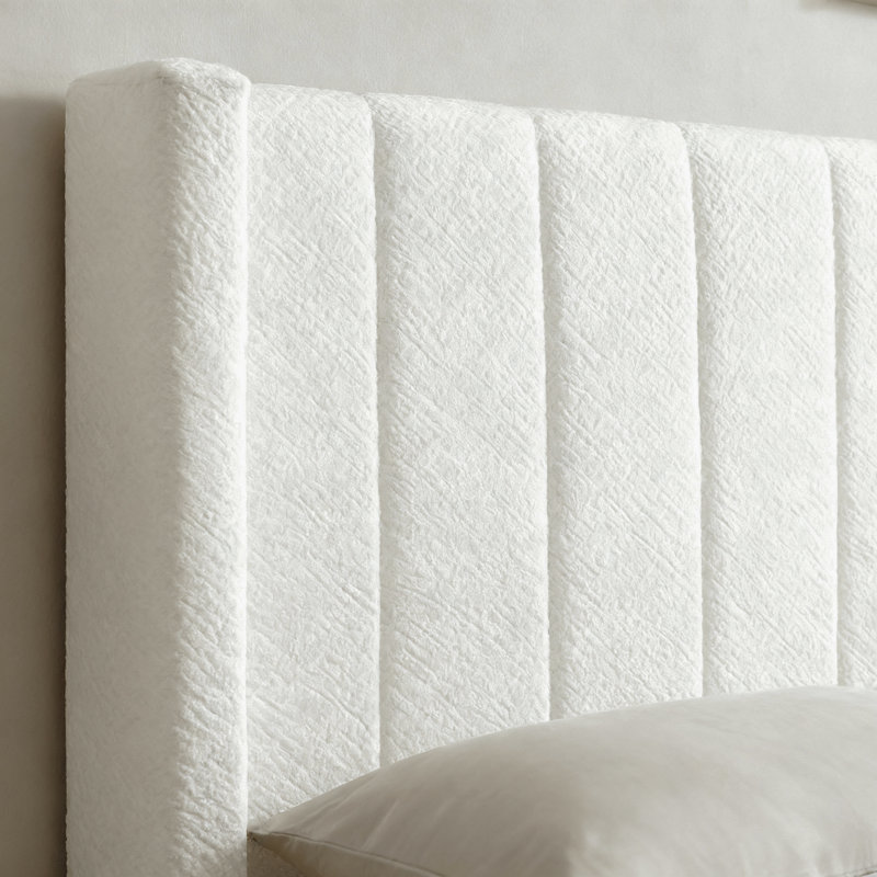 Atiyah Wingback Ottoman Storage Bed, Kingsize (5'), White Boucle