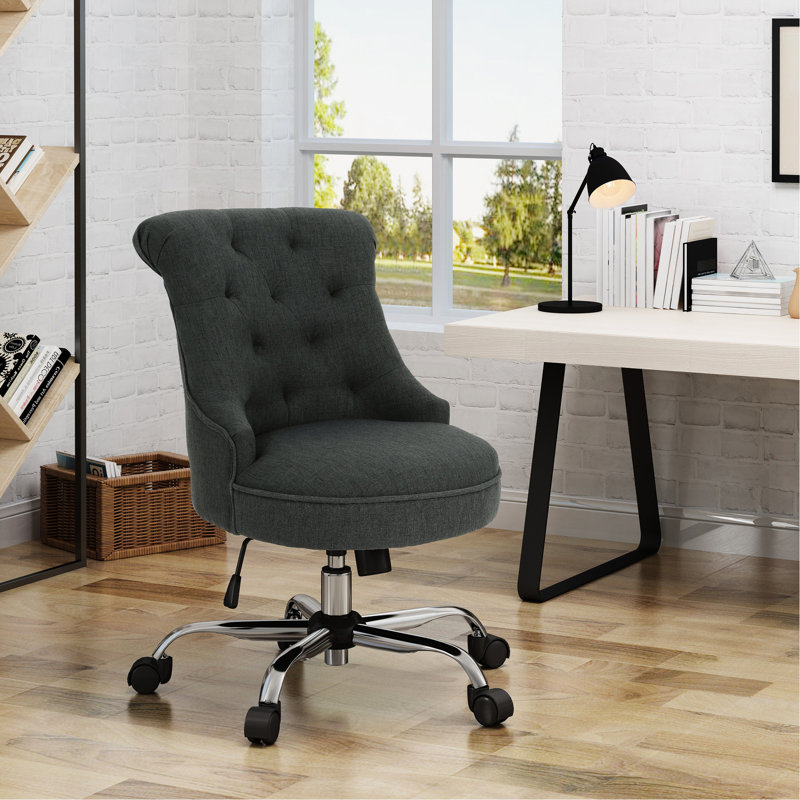 Chaise de bureau en tissu gris foncé - Base capitonnée de style simple et confortable