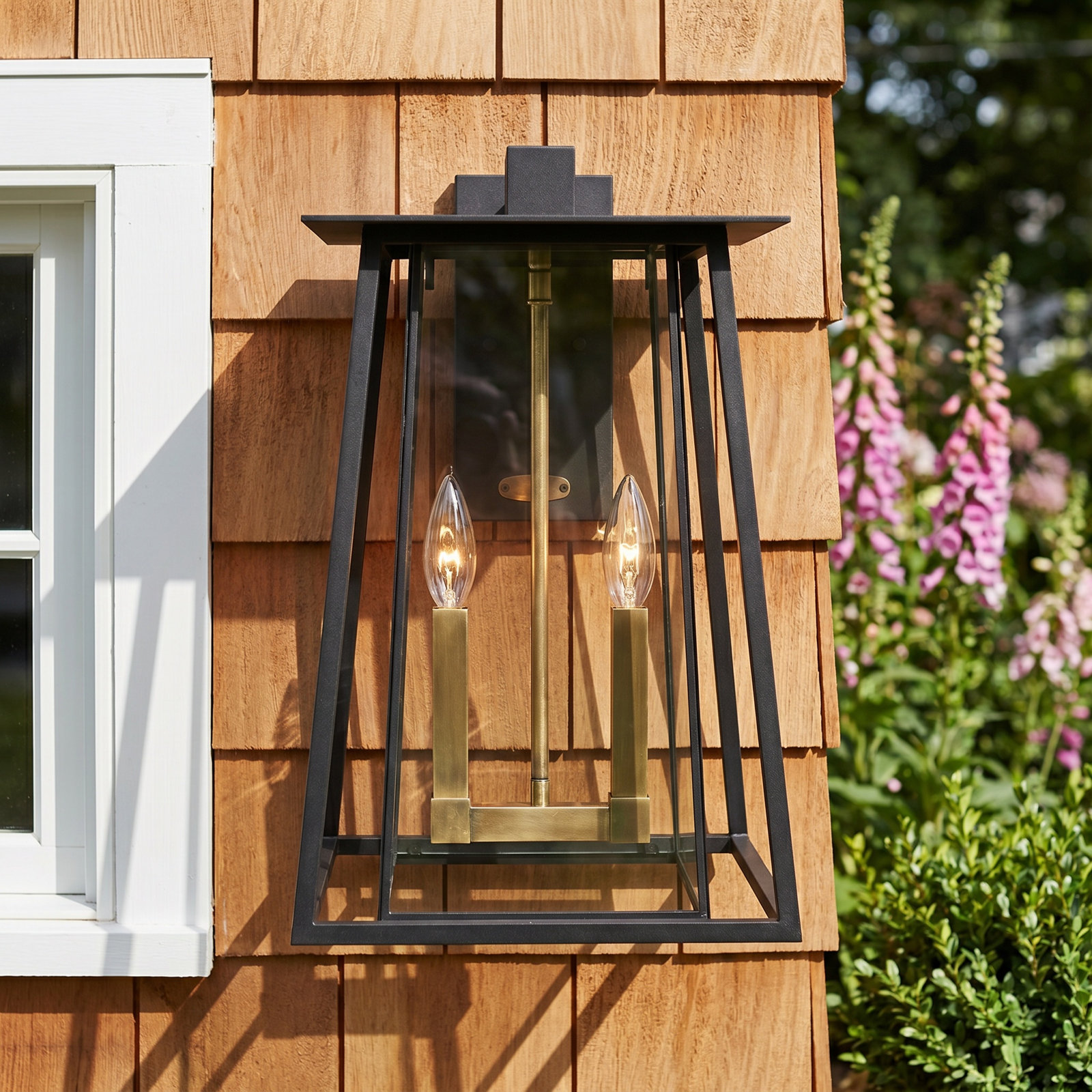 2-Light Integrated LED Outdoor Wall Lantern, Buckeye Bronze/Yellow, Incandescent