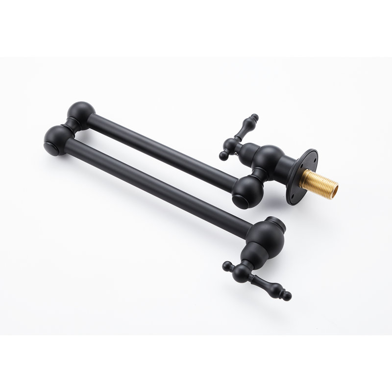 Matte Black Wall Mounted Pot Filler Faucet, Folding And 360 Rotatable For Functional Design, Double Handles Smooth Water Control, Brass Faucet In Black, Foldable Feature, Rotation, Easy Operation,