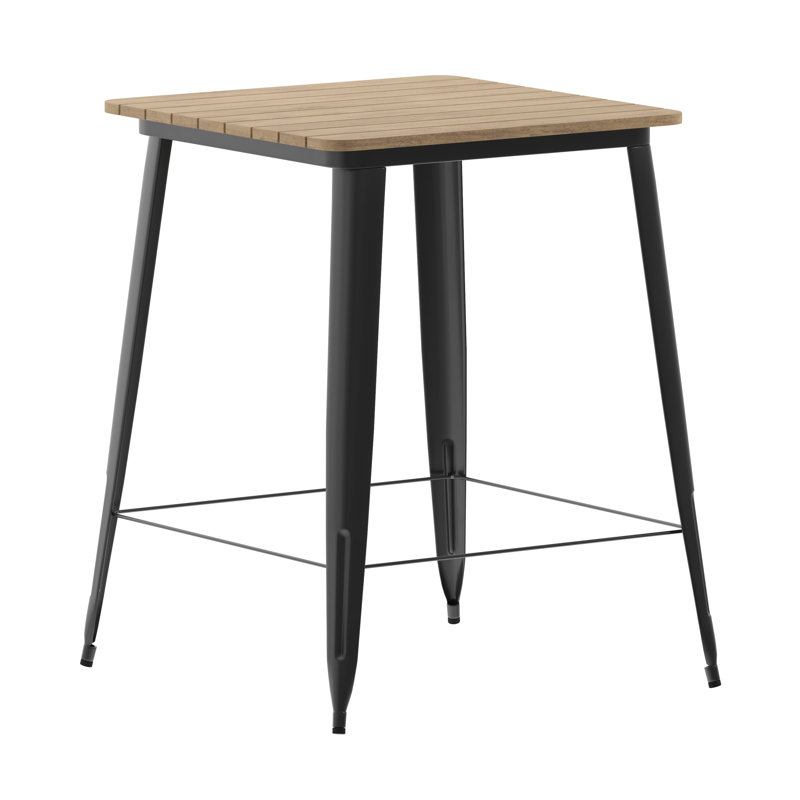Table de bar carrée commerciale en poly avec cadre en acier 31,5 po Gwennette, Plateau noir / structure noire