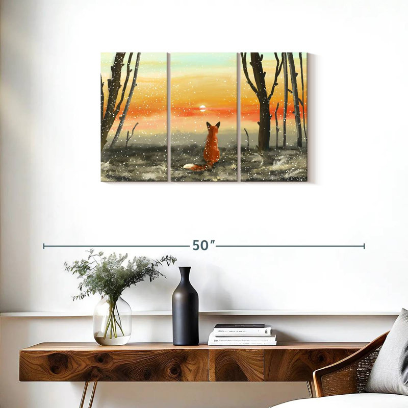 Fox Watching Winter Sunset, 20" H x 33" W