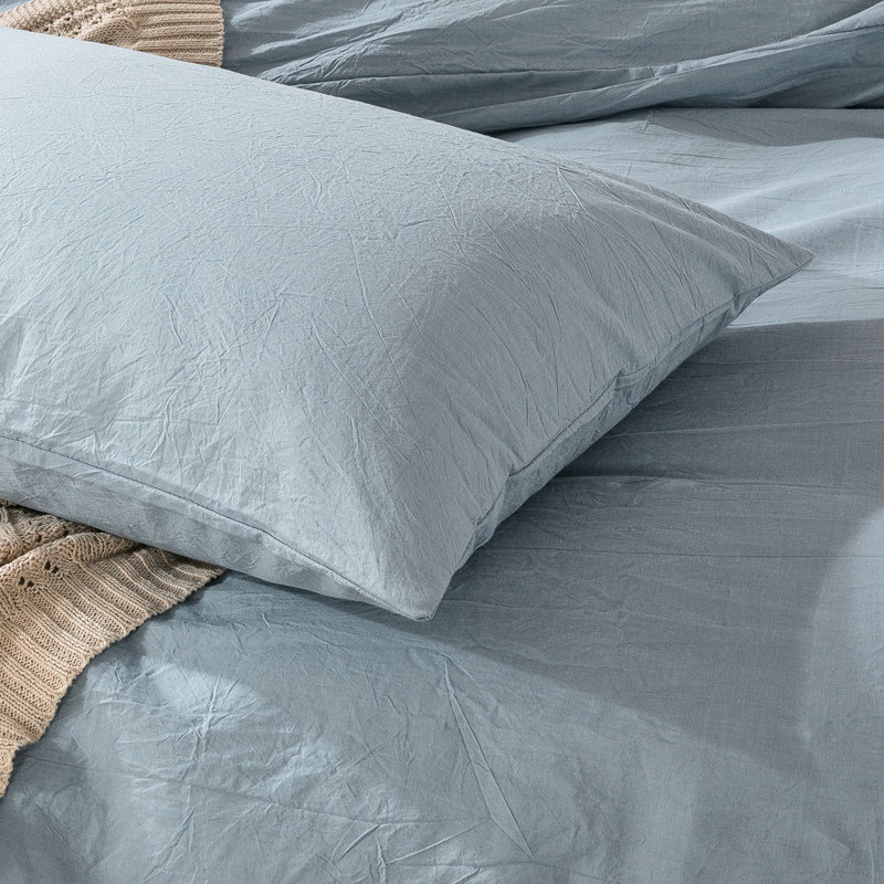 Taies d'oreiller 100% coton lavé MooMee, Bleu bleuet, Ensemble de taies d'oreiller pour grand lit