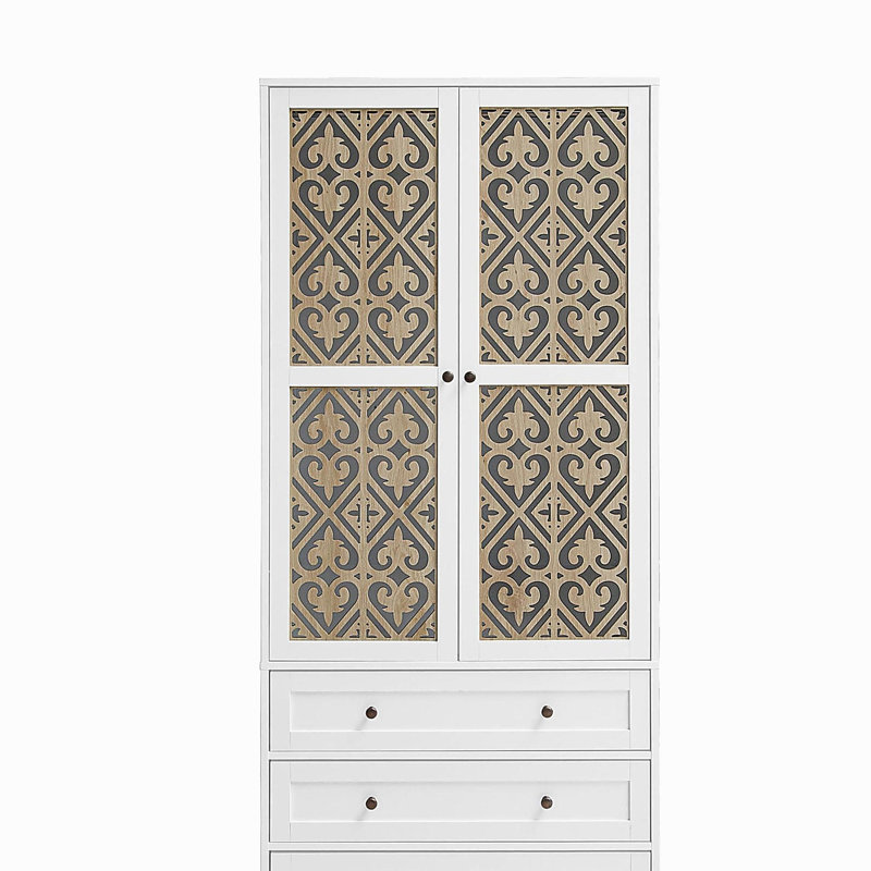 Armoire de rangement à 2 portes et 3 tiroirs à motif creux