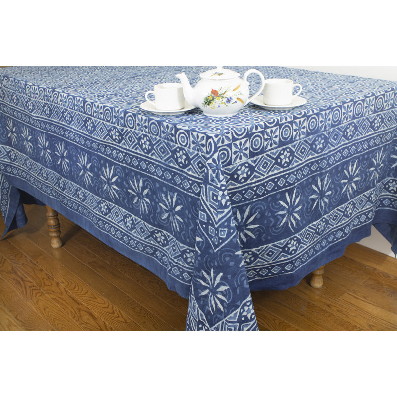 Marieda Rectangle Checkered Cotton Tablecloth, 108" x 90"