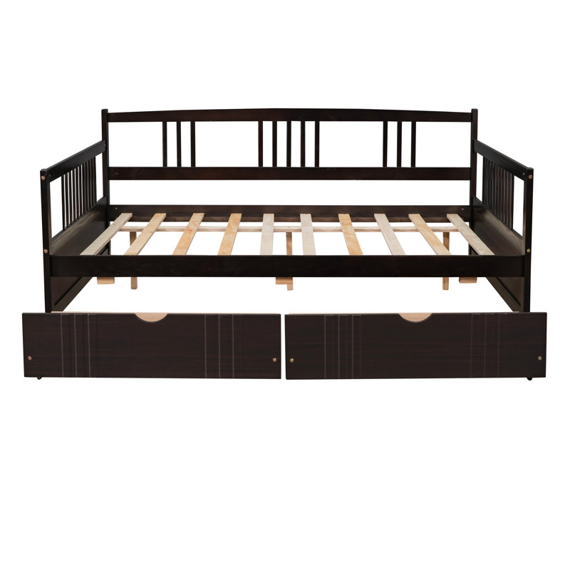 Full Size Daybed Wood Bed With Two Drawers, Brown