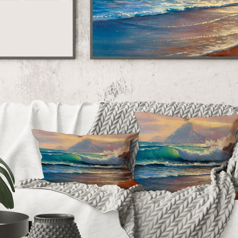 Housse de coussin rectangulaire et insert Morning Sunlight on the Sea Waves III