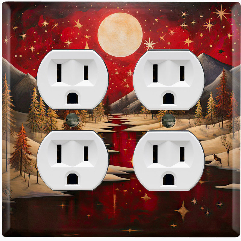 Couvercle de plaque d'interrupteur en métal; Recto-verso standard US 2 bandes - Red Winter River, #9 Double Duplex Outlet