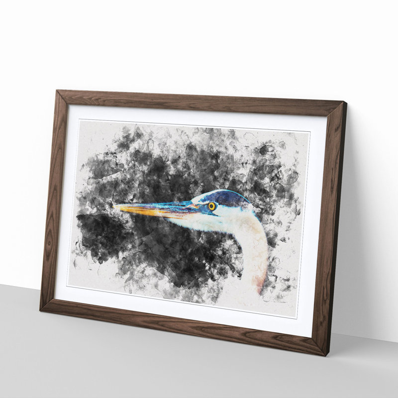 Heron Portrait - Picture Frame Painting Print, 36cm H x 48cm W x 2cm D, Walnut Framed