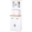 Armoire blanche pour le rangement de la cuisine - 1 tablette ajustable et 1 comptoir central ouvert Personnalisez votre micro-ondes avec 2 armoires à porte inférieure