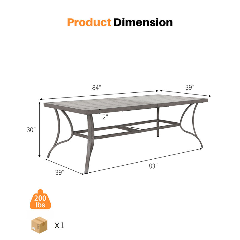 Aluminum Outdoor Dining Table for 8, Rectangle Patio Dining Table with 2.2" Umbrella Hole, 8 Person Outdoor Dining Table for Deck, Backyard, Garden, Poolside, Limed Oak