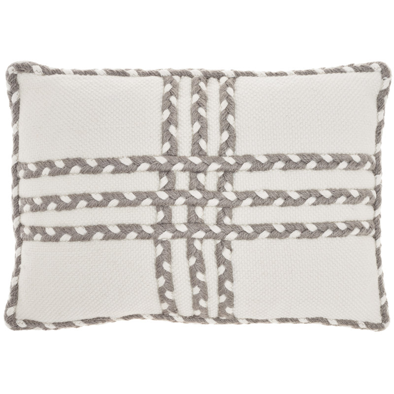 Gray and Ivory Braided Applique 14" x 20" Rectangular Throw Pillow