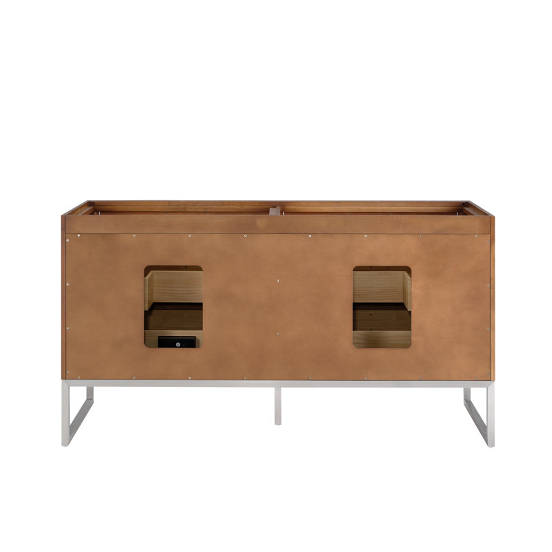 Markham 60'' W Double Vanity, Walnut, White Quartz, Brushed Nickel