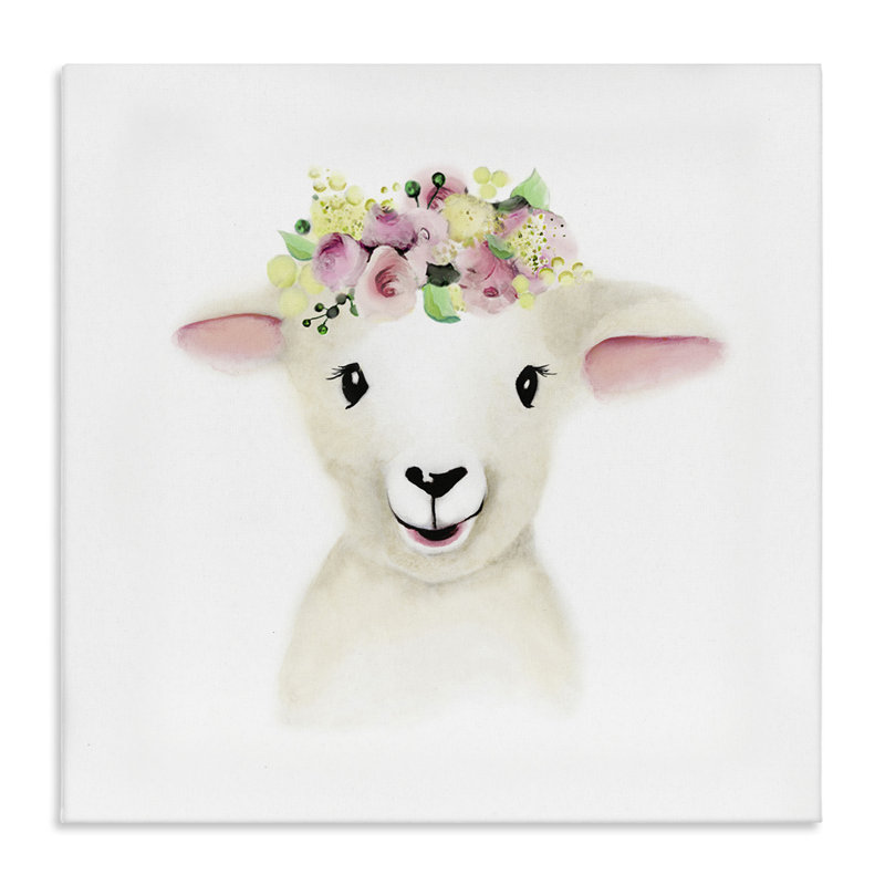 Mignon Winstead, dessin de bébé agneau mouton, couronne de fleurs, peinture murale pour enfants, H 24 po x l 24 po x P 1,5 po