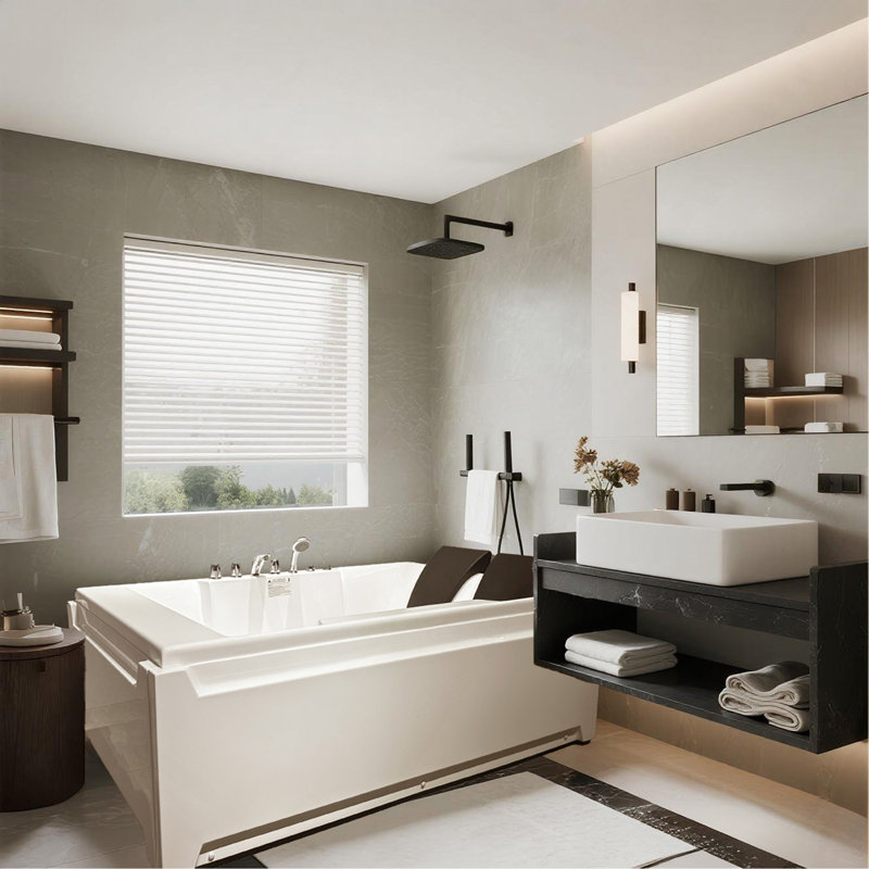 Jetted Bathtub For 2 Person,Whirlpool Tub,UL Certified, UPC Certified, 3 Sided Apron, Acrylic, 110 Gallons, Left Drain