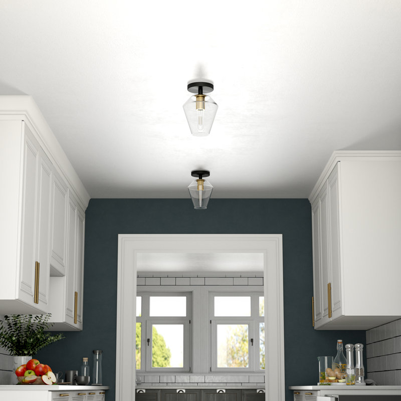 Alexsondra Glass Semi Flush Mount, Matte Black/Brass