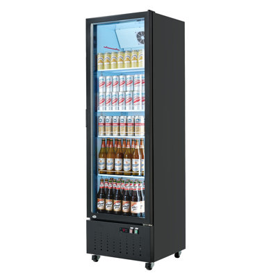 Commercial Merchandiser Refrigerator, 12.7 Cu.Ft / 360 L Glass Door Display Refrigerator, Upright Beverage Cooler Fridge with 4 Adjustable Shelves, Soft LED Light & Casters for Homes Shops Bars