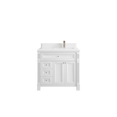 Paris 36 In. W X 22 In. D Right Offset Sink Bathroom Vanity In White With Cove Edge White Quartz