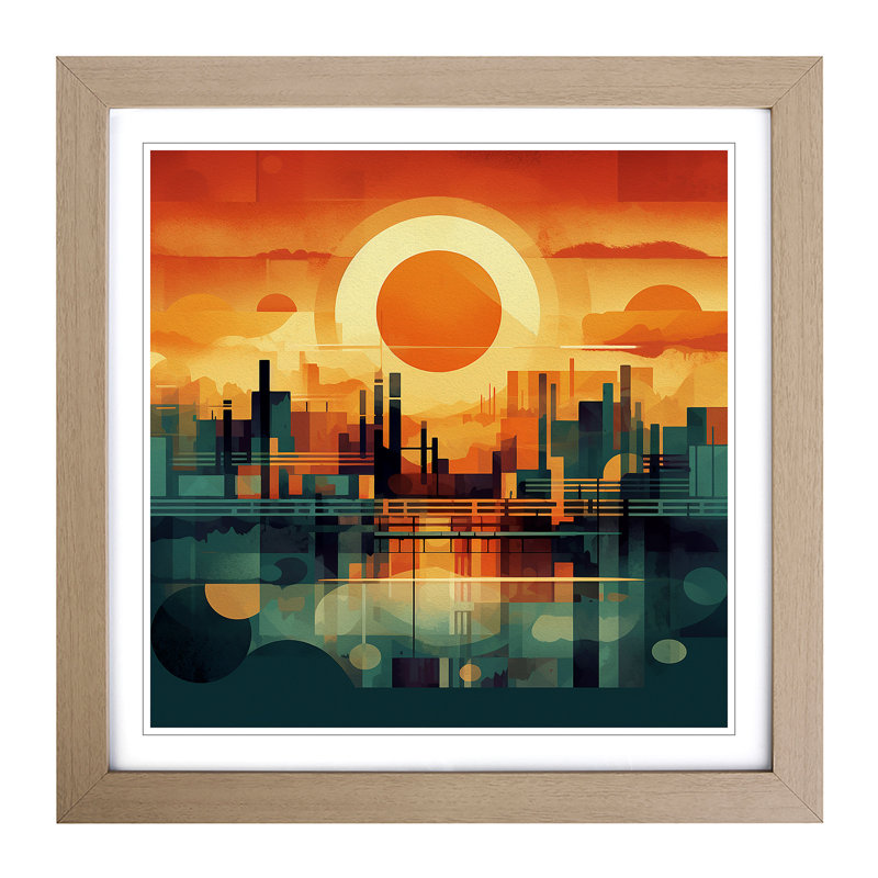 Sunrise Mid-Century No.1 - Framed Print, Oak