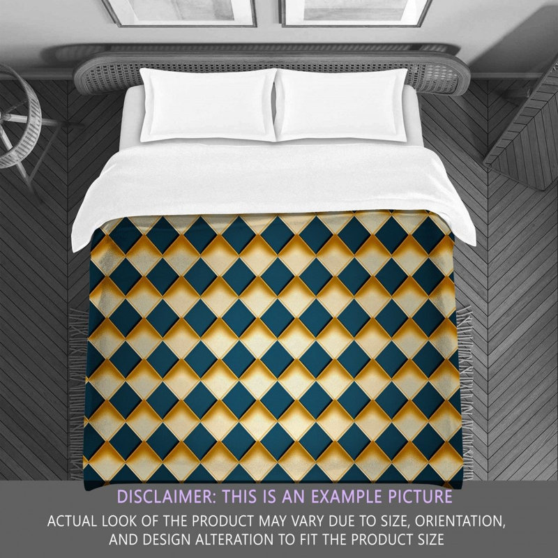 Polyester Comforter, Twin Comforter, Blue/Gold Argyle
