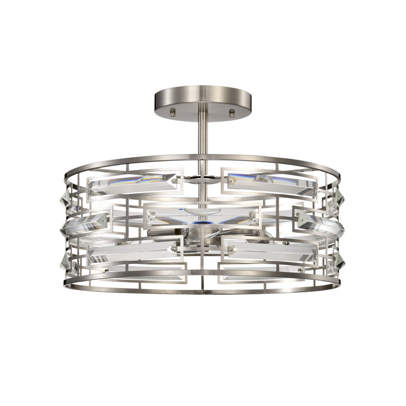 Anita Satin Nickel 3-Light Drum Shade Clear Glass Prism Flush Mount