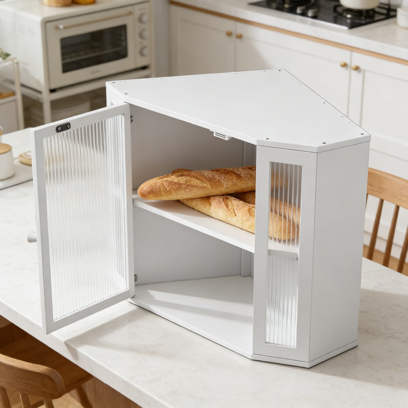 Boîte à pain de coin pour comptoir de cuisine avec porte en acrylique, bac de rangement de pain double couche grande capacité et contenant
