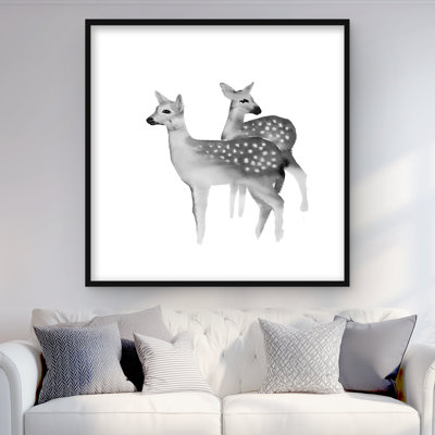 Faon noir et blanc - motif animalier encadré rustique