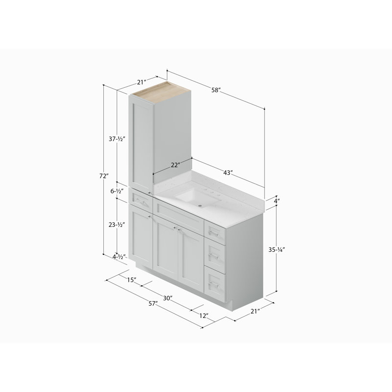 Ensemble de meuble-lavabo simple 57 po Disar, Gris