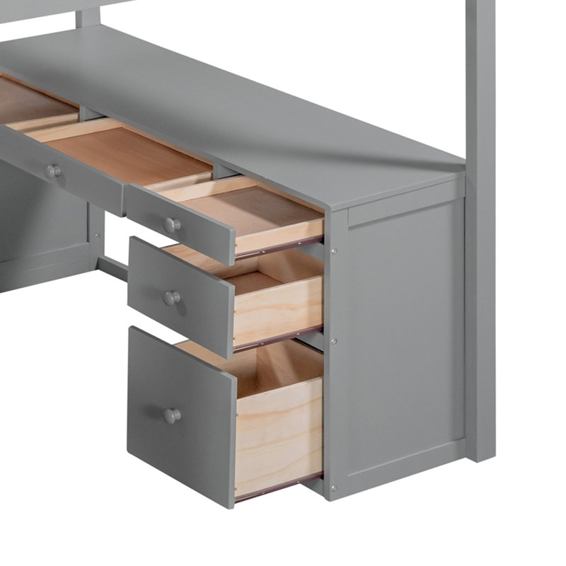 Ahran 5 Drawer Loft Bed with Built-in-Desk by Isabelle & Max, Full over Full, Gray