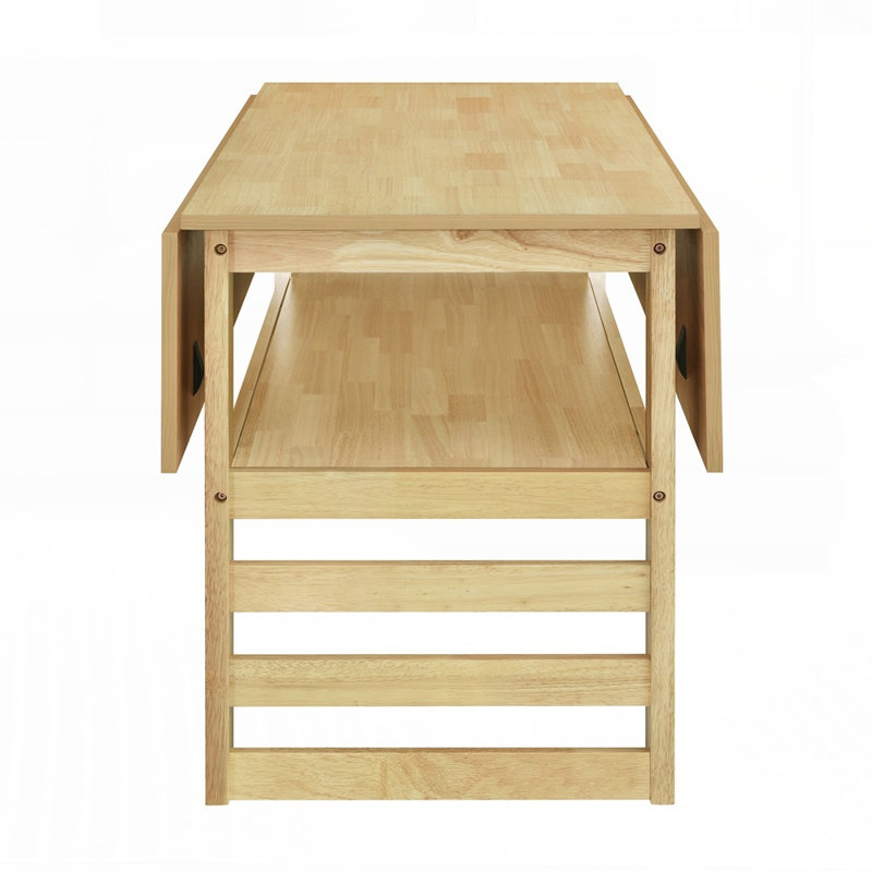 Table de salle à manger extensible en bois d'hévéa avec abattants et rangement sous la table, parfaite pour les petits espaces et une utilisation polyvalente.