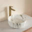 Lavabo de salle de bain 14 po, vasque ronde en céramique avec motif de pierre sans robinet, sans armoire, blanc mat