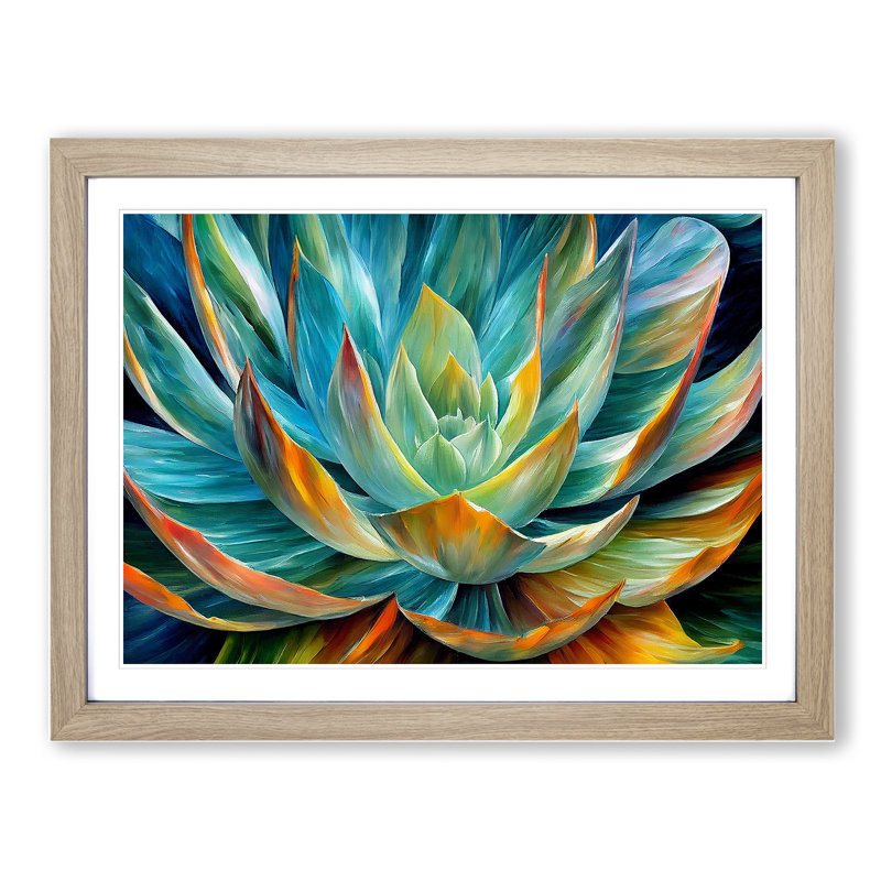 Succulent Plant Painting Vol.3 Abstract - Single Picture Frame Print, 25cm H x 34cm W x 2cm D, Oak Framed