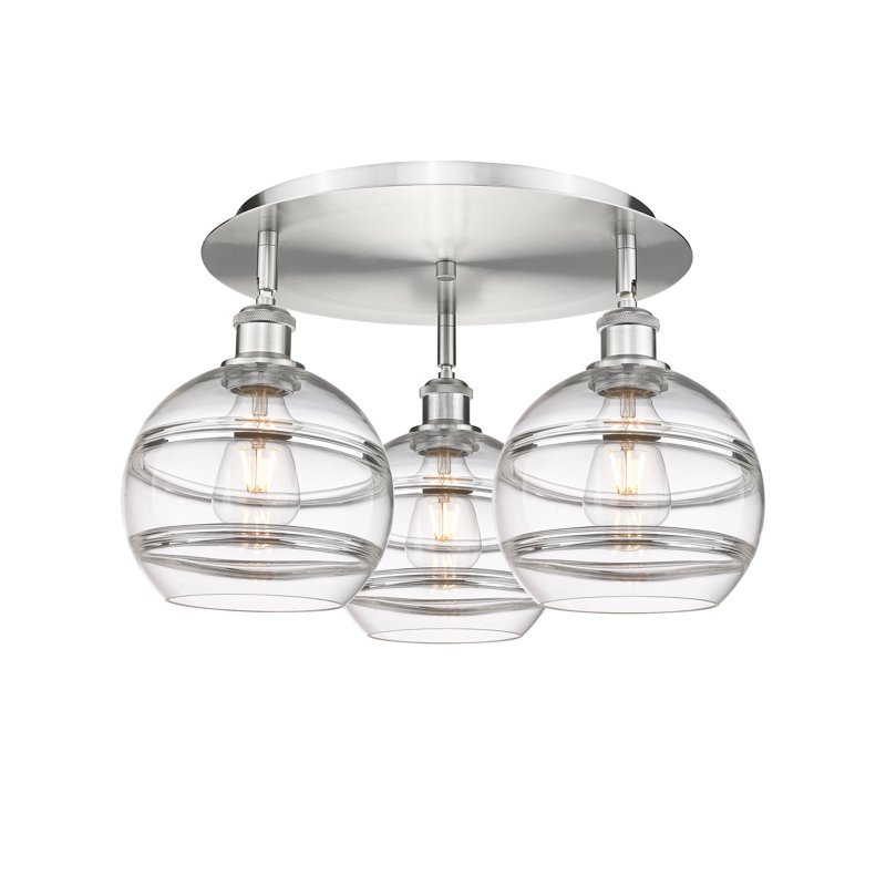 Plafonnier semi-encastré Glassoff, Transparent, H 10,88 po x l 19,75 po x P 19,75 po, Nickel satiné