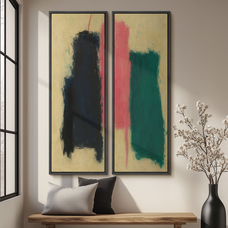 «Vintage Landscape Wall Art», ensemble de 2 toiles encadrées 20 x 60 pouces, Noir