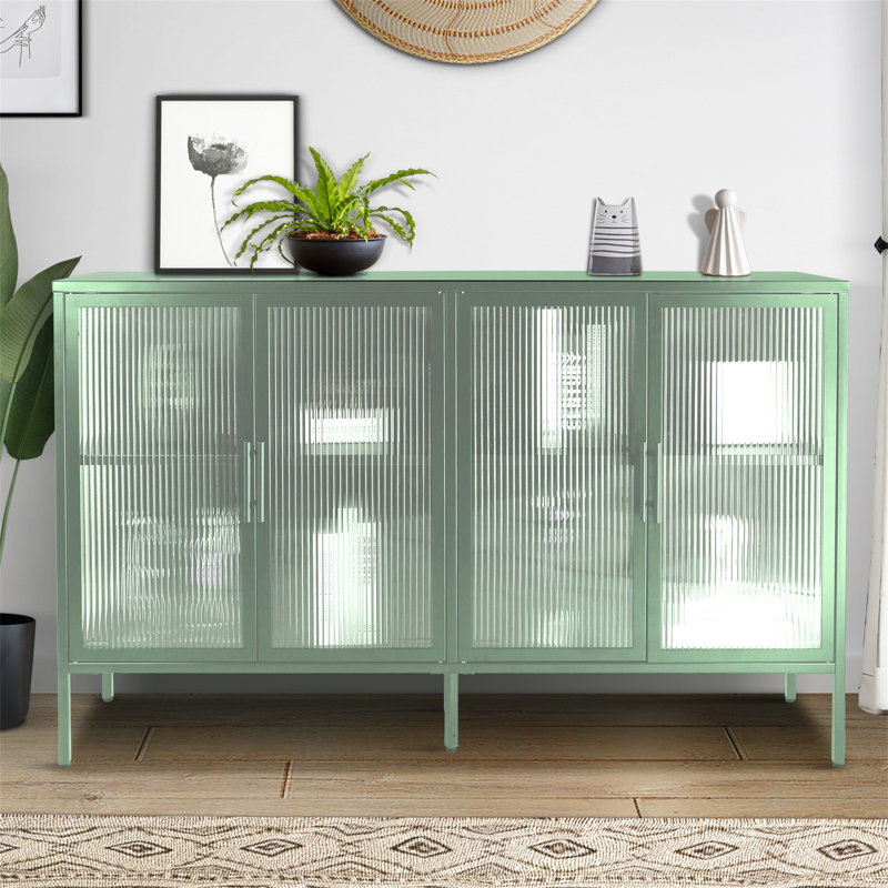Buffet Imerio 59,17, table de buffet, armoire de salle à manger, crédence de bureau avec verre translucide, Vert menthe