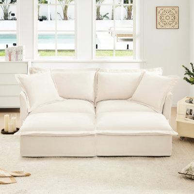 Chenille crème, 2 places, doux et confortable, lit à assise agréable avec repose-pieds, chenille, tissu