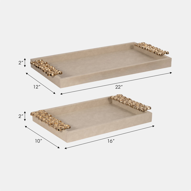 Ivory/Gold Wood Rectangle Decorative Tray