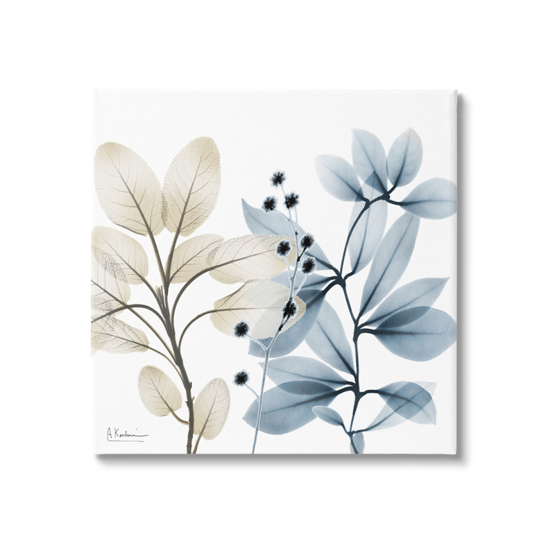 "Bleu et beige plantes sur toile" par Albert Koetsier, impression, H 36 po x l 36 po x P 1,5 po