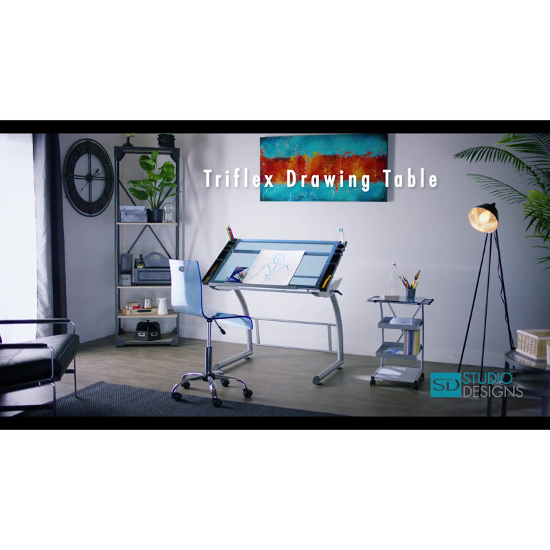 TriFlex Dual-Tilt Glass Crafting Desk in Silver/Blue