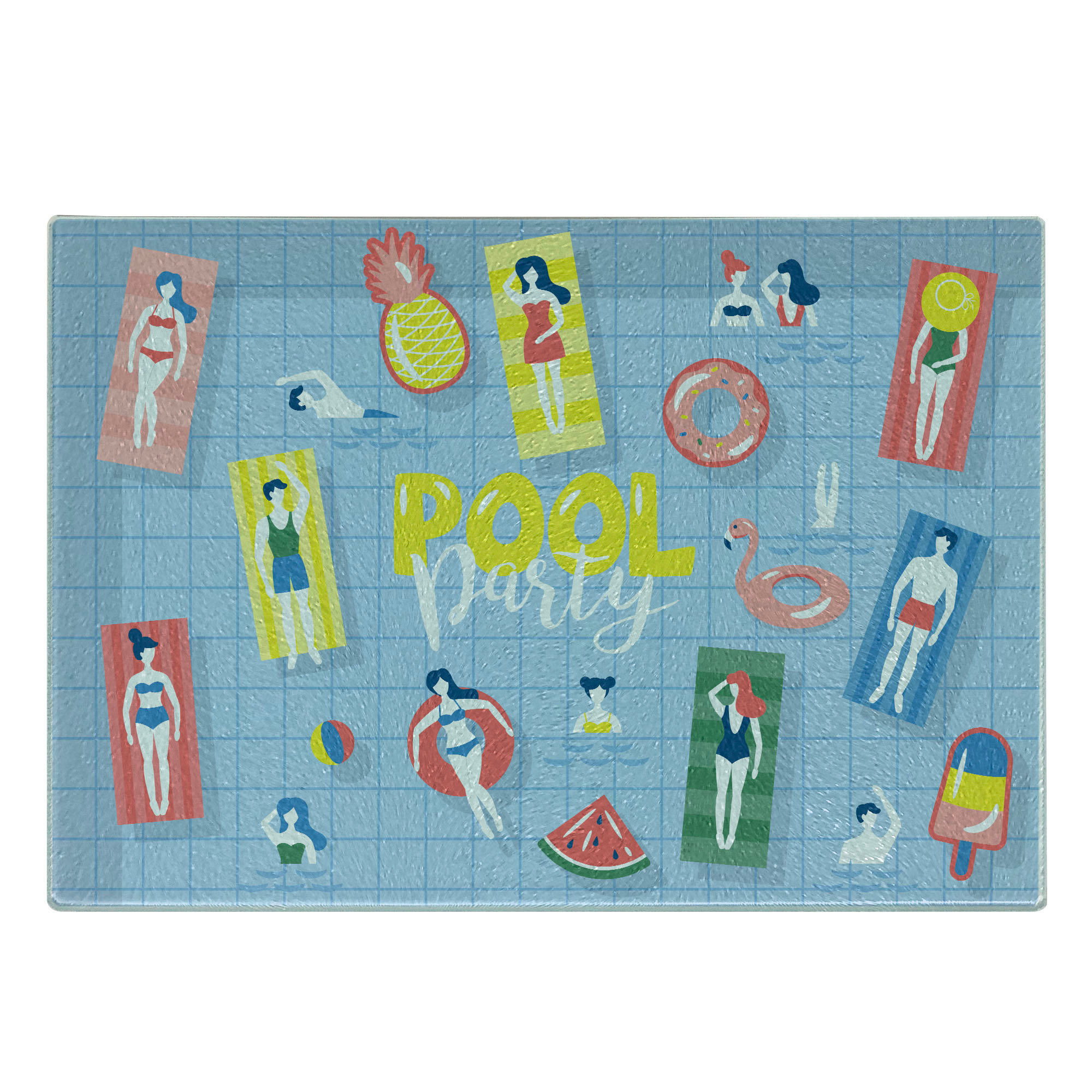 Ambesonne Pool Party Tempered Glass Cutting Board Doodle Characters ...