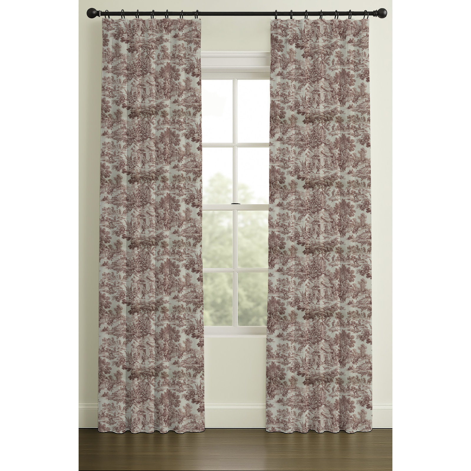 Inverted Pleat Double Lining Toille Print, 33" W x 96" L, Green, Double Lining