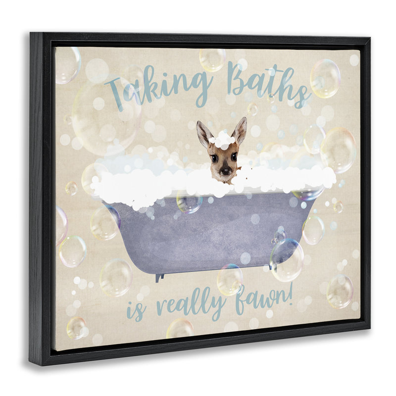 Cadre flottant «Take Baths Is Fawn», conception par Susan Arnot, Cadre flottant noir de jais, H 17 po x l 21 po