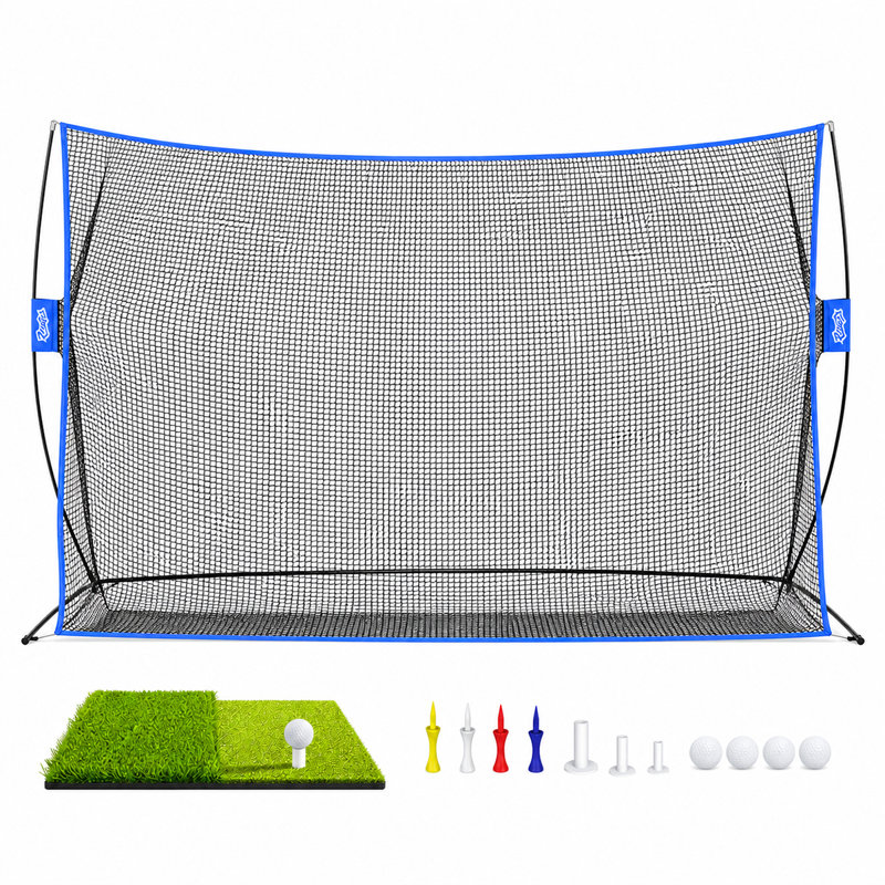 YUNIC Filet d'entraînement de golf de 10 pi x 7 pi avec double tapis de gazon, balles de golf et tés, terrain d'entraînement portable portatif pour l'entraînement de balançoire dans la cour arrière, intérieur et extérieur