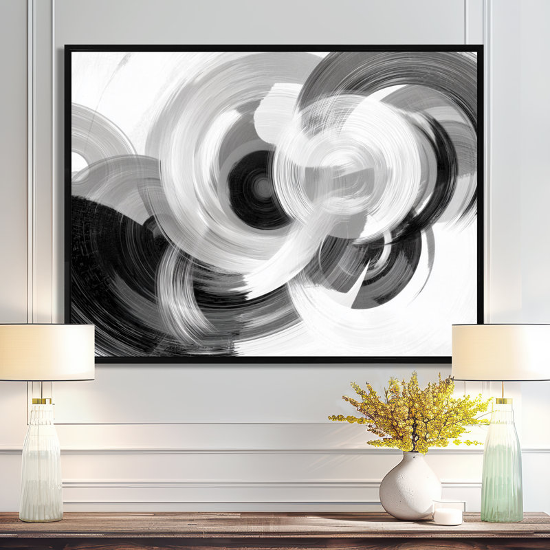 Encre blanche et noire - spirale abstraite, art mural encadré abstrait blanc, H 30 po x l 40 po, Noir