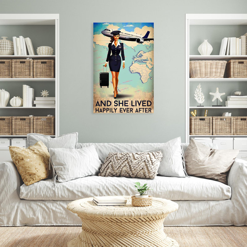 «Flight Attendant Happily Ever After» - 1 pièce Rect Flight Attendant Happily Ever After - 1 pièce, reproduction d'art graphique sur toile tendue sur toile tendue
