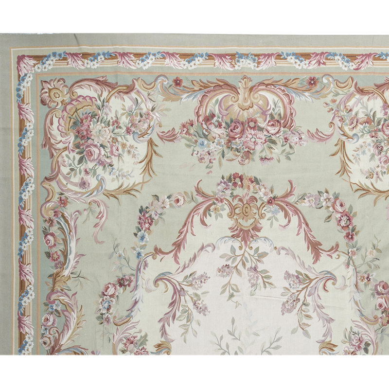 Hand-Knotted High-Quality Green and Beige Area Rug