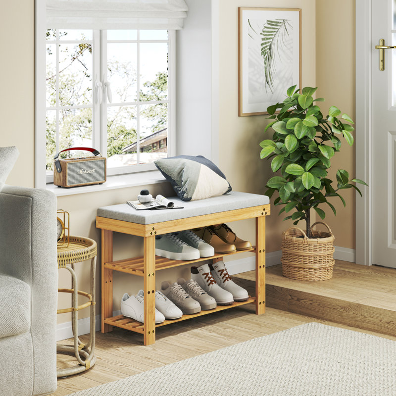 6 Pair Shoe Storage Bench, Khaki