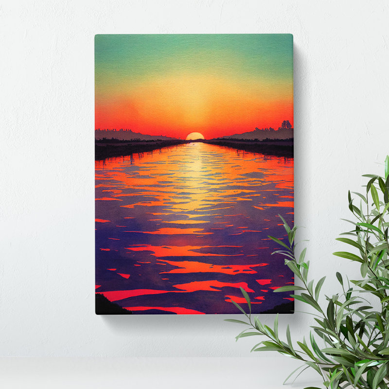 Sunset Watercolour Art No.3 - Wall Art, 50cm H x 35cm W x 2cm D, No Matte, Wrapped Canvas